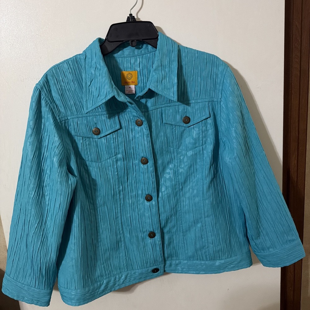 RUBY RED LIGHT WEIGHT CRINKLED LEOPARD TEXTURED TURQUOISE JACKET